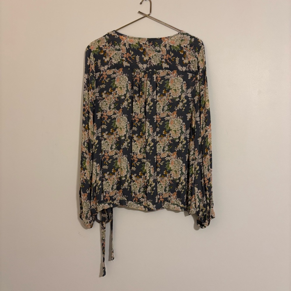 Lucky Brand Floral Tie-Waist Blouse - Size Large - Picture 6 of 15